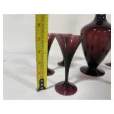 Cambridge Amethyst Glass Decanter and Six Matching Cordial Glasses
