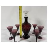 Cambridge Amethyst Glass Decanter and Six Matching Cordial Glasses