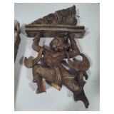 Two Wood Carved Asian Themed Corbels