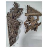 Two Wood Carved Asian Themed Corbels