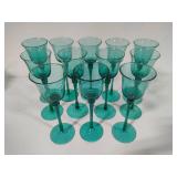 Ten Teal Green MCM Cordial Tall Stemmed Glasses