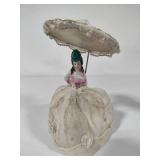 Antique Porcelain Half Doll/Parasol Lamp Topper