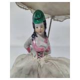 Antique Porcelain Half Doll/Parasol Lamp Topper