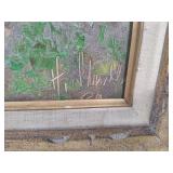 Landscape Art Oil Painting 28.5" x 25" Gold Toned Carved Wood Frame