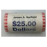 $25.00 Dollar Roll Of Presidential Dollar Coins