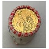 $25.00 Dollar Roll Of Presidential Dollar Coins