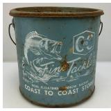 Vintage Metal Coast To Coast Stores Fine Tackle Minnow Bucket (Missing Lid) But Cool Man Cave Item