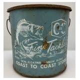 Vintage Metal Coast To Coast Stores Fine Tackle Minnow Bucket (Missing Lid) But Cool Man Cave Item