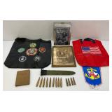 Misc. Military Related Collectibles Including Military Knife Sheath And More