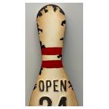 27" Metal Bowling Pin "Open 24 Hours" Open Lanes Now Sign