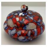 Art Deco Pique Fleurs ? Fused Glass Trinket Dish Lid Has Small Chip And Crack Present 3 1/4" H x 4 1/4" W