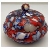 Art Deco Pique Fleurs ? Fused Glass Trinket Dish Lid Has Small Chip And Crack Present 3 1/4" H x 4 1/4" W