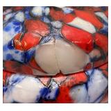 Art Deco Pique Fleurs ? Fused Glass Trinket Dish Lid Has Small Chip And Crack Present 3 1/4" H x 4 1/4" W