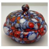 Art Deco Pique Fleurs ? Fused Glass Trinket Dish Lid Has Small Chip And Crack Present 3 1/4" H x 4 1/4" W