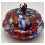 Art Deco Pique Fleurs ? Fused Glass Trinket Dish Lid Has Small Chip And Crack Present 3 1/4" H x 4 1/4" W