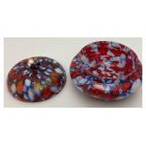Art Deco Pique Fleurs ? Fused Glass Trinket Dish Lid Has Small Chip And Crack Present 3 1/4" H x 4 1/4" W