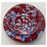 Art Deco Pique Fleurs ? Fused Glass Trinket Dish Lid Has Small Chip And Crack Present 3 1/4" H x 4 1/4" W