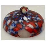 Art Deco Pique Fleurs ? Fused Glass Trinket Dish Lid Has Small Chip And Crack Present 3 1/4" H x 4 1/4" W