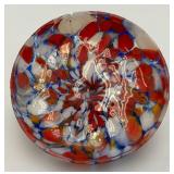 Art Deco Pique Fleurs ? Fused Glass Trinket Dish Lid Has Small Chip And Crack Present 3 1/4" H x 4 1/4" W