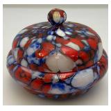 Art Deco Pique Fleurs ? Fused Glass Trinket Dish Lid Has Small Chip And Crack Present 3 1/4" H x 4 1/4" W