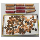 Group of Misc. Unsorted Pennies And Penny Rolls