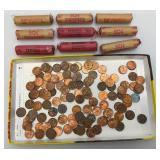 Group of Misc. Unsorted Pennies And Penny Rolls