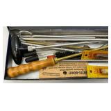 Misc. Gun Related Items Including JC Higgins Gun Cleaning Kit, Leather Holsters And More