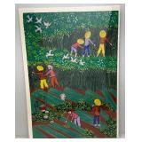 Vintage Chinese Folk Art Gouache 21" x 31" In Protective Packing