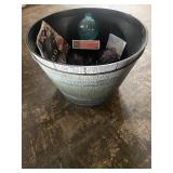 Large Outdoor Planter Pot with Hummingbird Feeders and Garden Decor Assortment