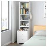 IUTXY Tall White Bookshelf with Drawers and Shelves, Unassembled