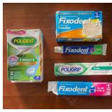 Assorted Denture Care Lot: Polident Tablets, Fixodent Adhesives, Super Poligrip
