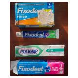 Assorted Denture Care Lot: Polident Tablets, Fixodent Adhesives, Super Poligrip