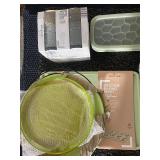 Assorted Kitchenware Collection with Utensils, Baking Sheet, Plates, and Storage Containers