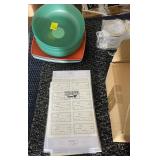 Kitchenware and Organizer Lot with Utensils, Plates, Containers, and Cherry Pitter