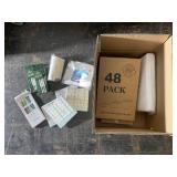 Party Supply Lot with 48 Deli Containers, Disposable Tablecloths, Knives, and Napkins