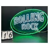 Rolling Rock Beer neon on textured plastic panel