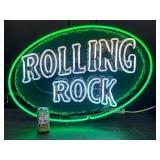 Rolling Rock Beer neon on textured plastic panel