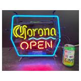 Corona beer, "open" neon with backlit bottle graphics on reverse, double-sided display