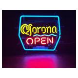Corona beer, "open" neon with backlit bottle graphics on reverse, double-sided display