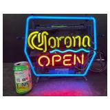 Corona beer, "open" neon with backlit bottle graphics on reverse, double-sided display