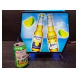 Corona beer, "open" neon with backlit bottle graphics on reverse, double-sided display