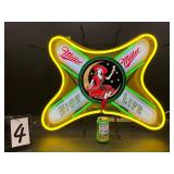 Miller High Life, Girl in the Moon, "soft cross" neon sign