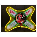 Miller High Life, Girl in the Moon, "soft cross" neon sign