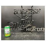 Burgers & Miller High Life neon sign