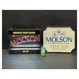 Lot of 2, Molson neon and fluorescent sign, and Molson plastic sign