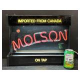 Lot of 2, Molson neon and fluorescent sign, and Molson plastic sign