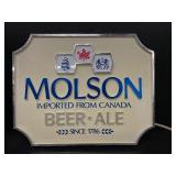 Lot of 2, Molson neon and fluorescent sign, and Molson plastic sign