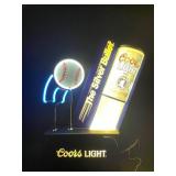 Coors Silver Bullet with baseball, neon