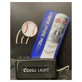 Coors Silver Bullet with baseball, neon