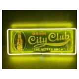 City Club vintage tin hanging sign, with Clear Gold neon border